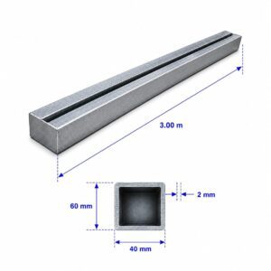 RIEL ALINEADOR GALVANIZADO TUBO 40 X 60 X 2MM X 3.0M. LINEAL